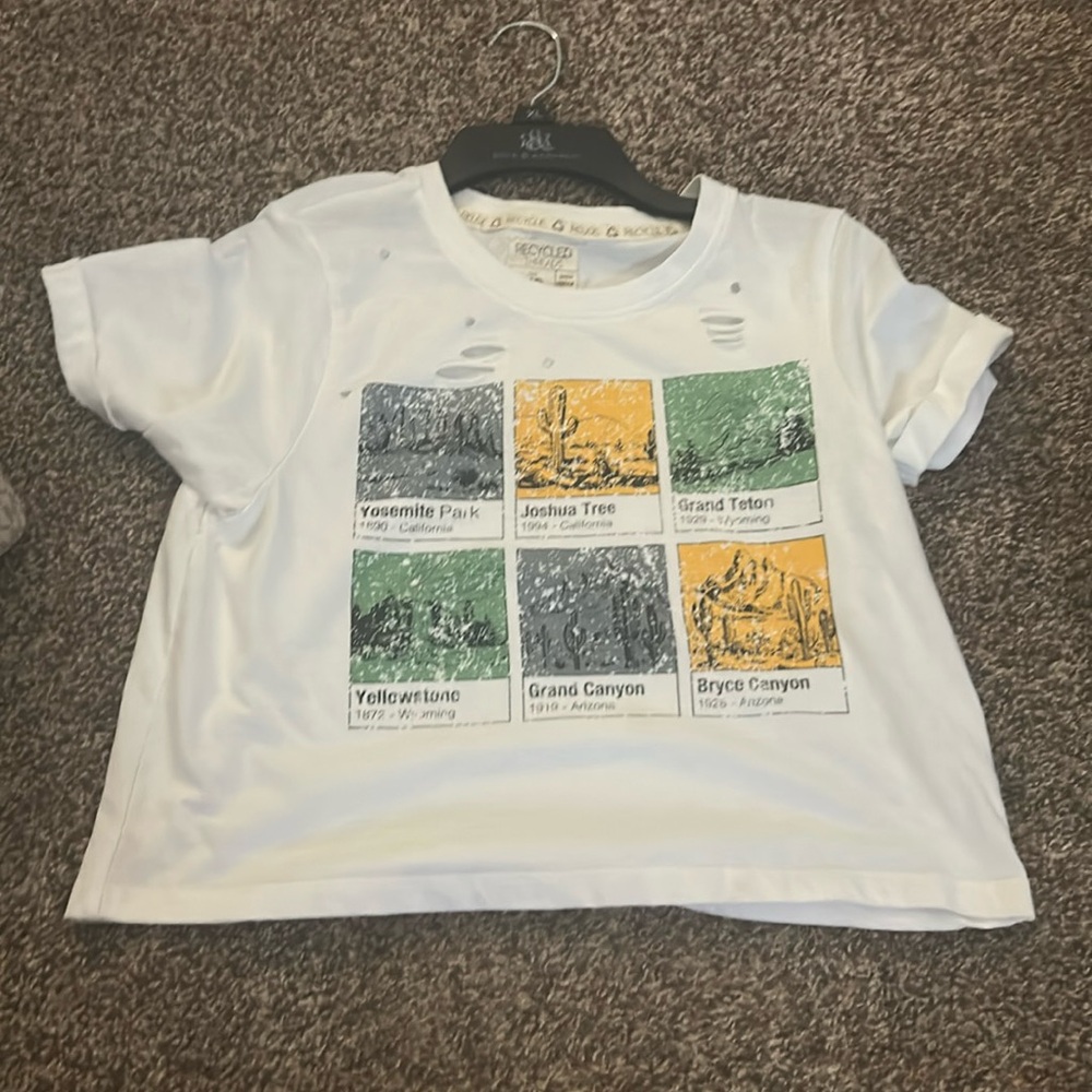 Blue crop top with landmarks on it